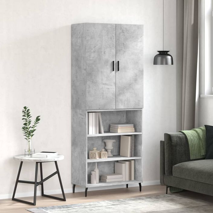 Buffet haut Gris béton 69,5x34x180 cm Bois d'ingénierie - Photo n°2