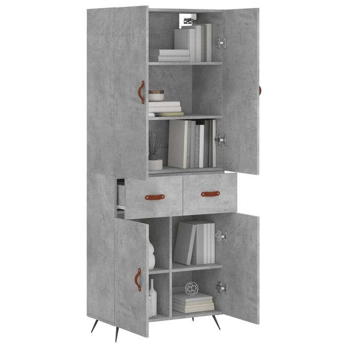 Buffet haut Gris béton 69,5x34x180 cm Bois d'ingénierie - Photo n°3