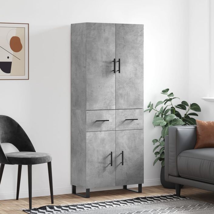 Buffet haut Gris béton 69,5x34x180 cm Bois d'ingénierie - Photo n°2