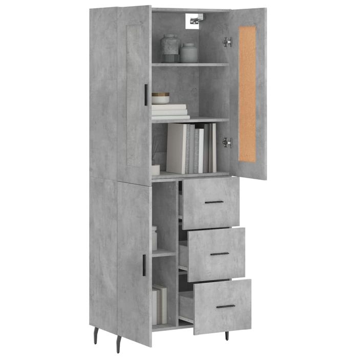 Buffet haut Gris béton 69,5x34x180 cm Bois d'ingénierie - Photo n°3