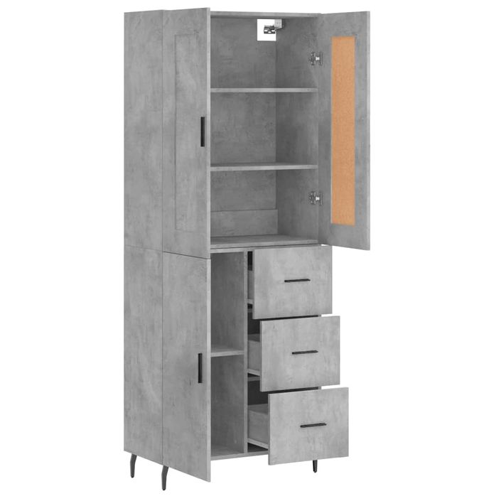 Buffet haut Gris béton 69,5x34x180 cm Bois d'ingénierie - Photo n°4