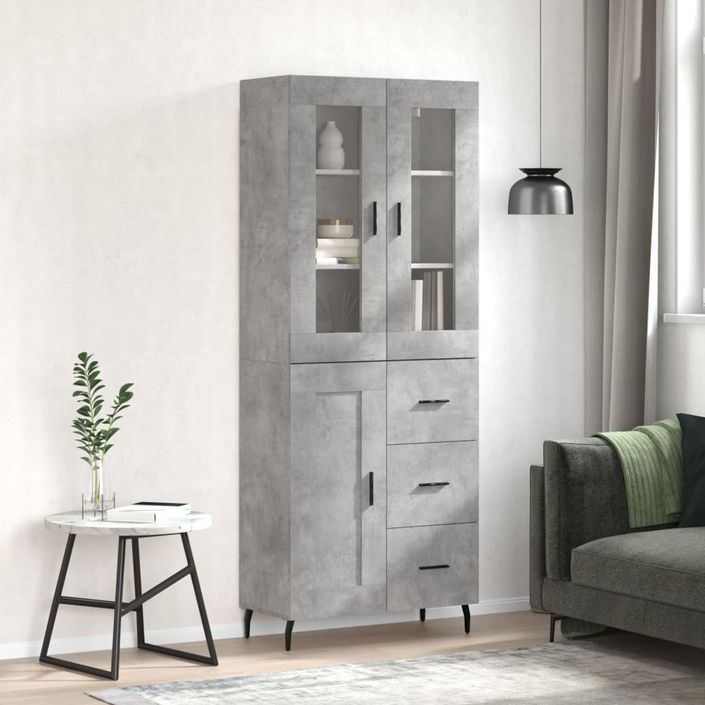 Buffet haut Gris béton 69,5x34x180 cm Bois d'ingénierie - Photo n°2