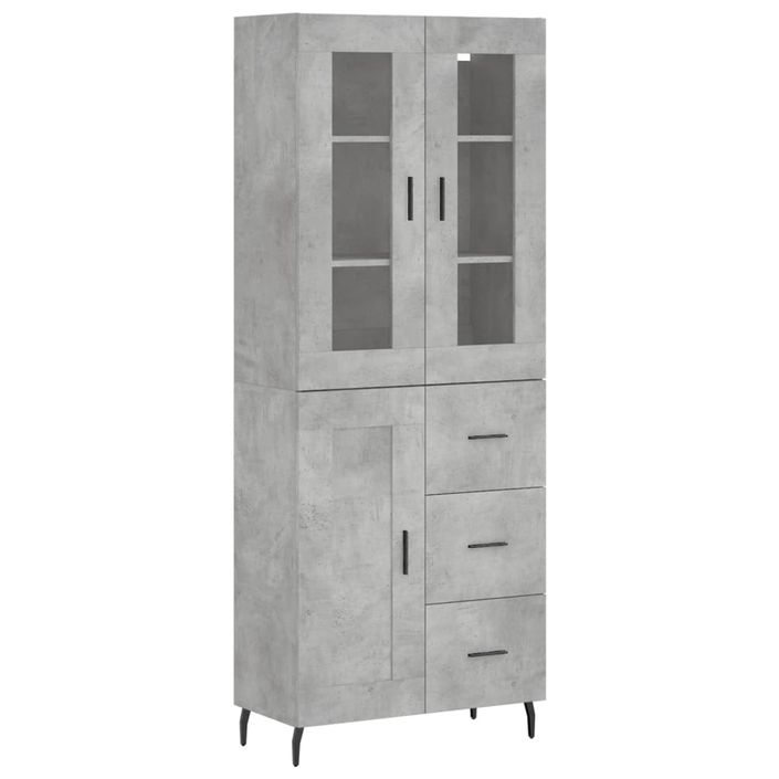 Buffet haut Gris béton 69,5x34x180 cm Bois d'ingénierie - Photo n°1