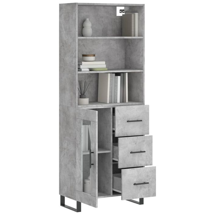 Buffet haut Gris béton 69,5x34x180 cm Bois d'ingénierie - Photo n°3