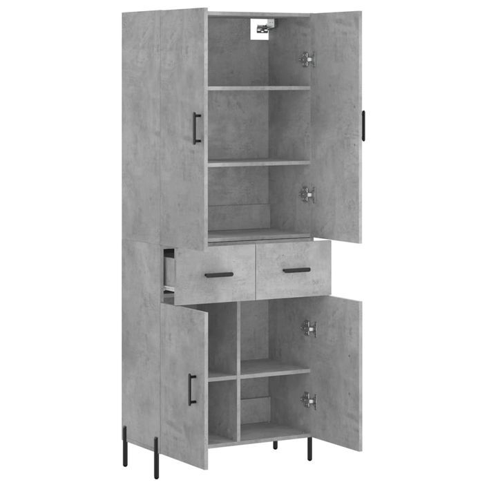 Buffet haut Gris béton 69,5x34x180 cm Bois d'ingénierie - Photo n°4