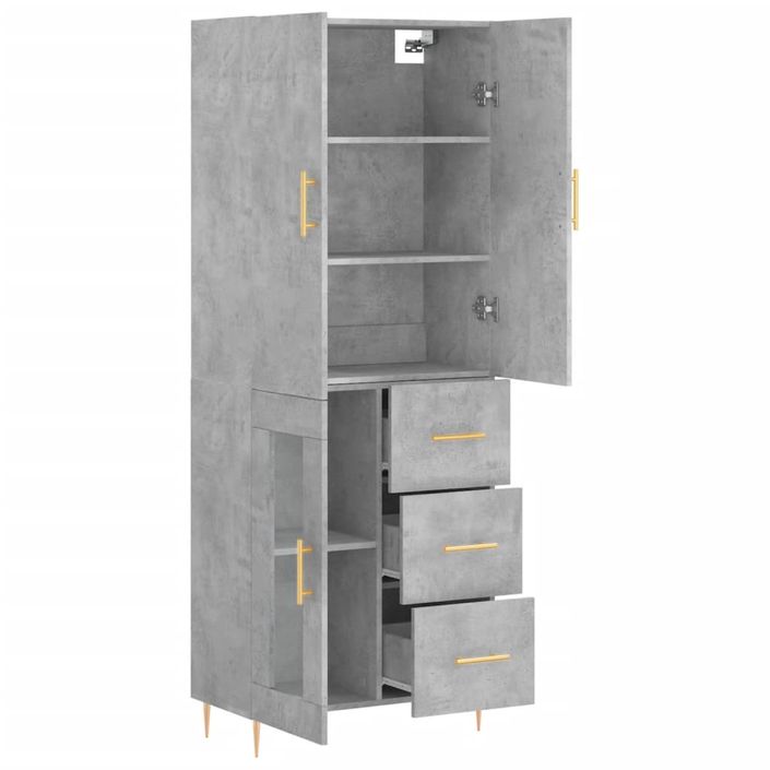 Buffet haut Gris béton 69,5x34x180 cm Bois d'ingénierie - Photo n°4