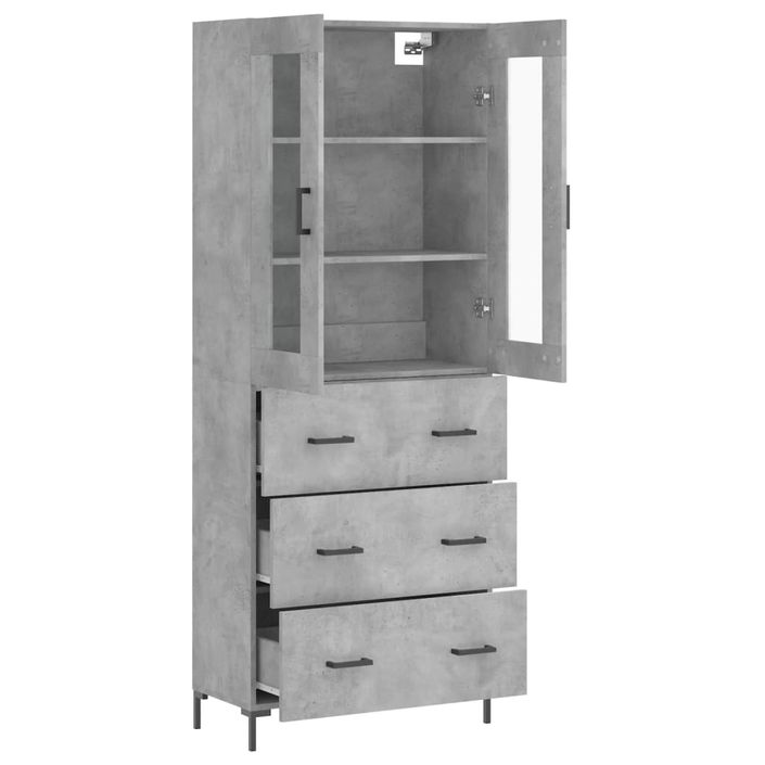 Buffet haut Gris béton 69,5x34x180 cm Bois d'ingénierie - Photo n°4