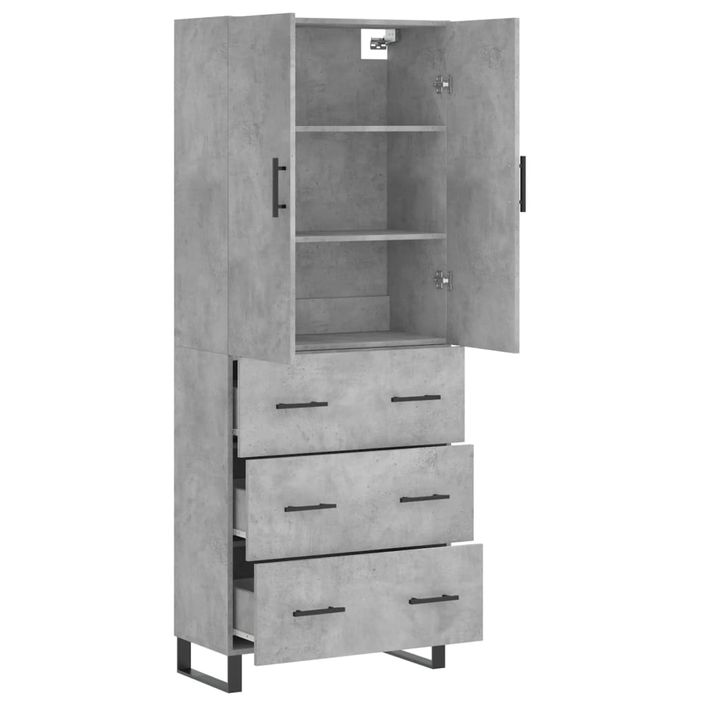 Buffet haut Gris béton 69,5x34x180 cm Bois d'ingénierie - Photo n°4