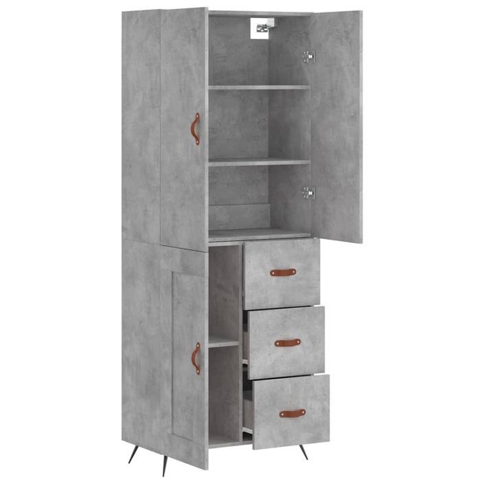 Buffet haut Gris béton 69,5x34x180 cm Bois d'ingénierie - Photo n°4