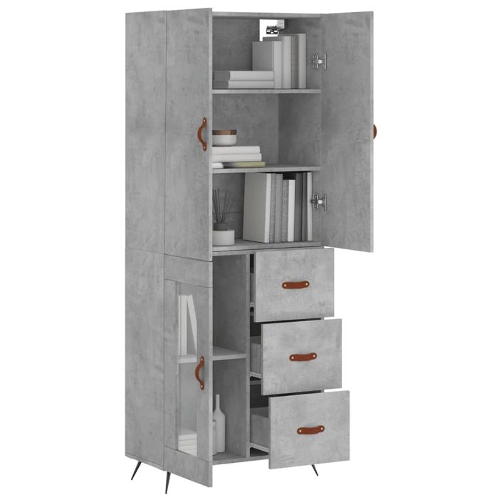 Buffet haut Gris béton 69,5x34x180 cm Bois d'ingénierie - Photo n°3