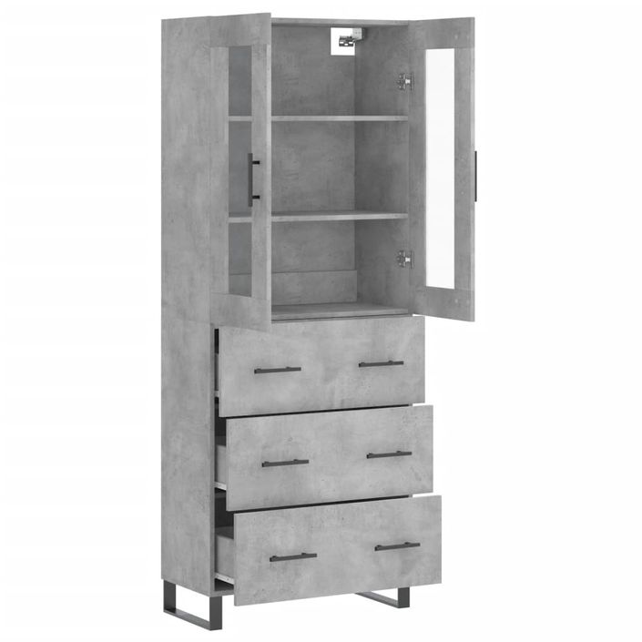 Buffet haut Gris béton 69,5x34x180 cm Bois d'ingénierie - Photo n°4