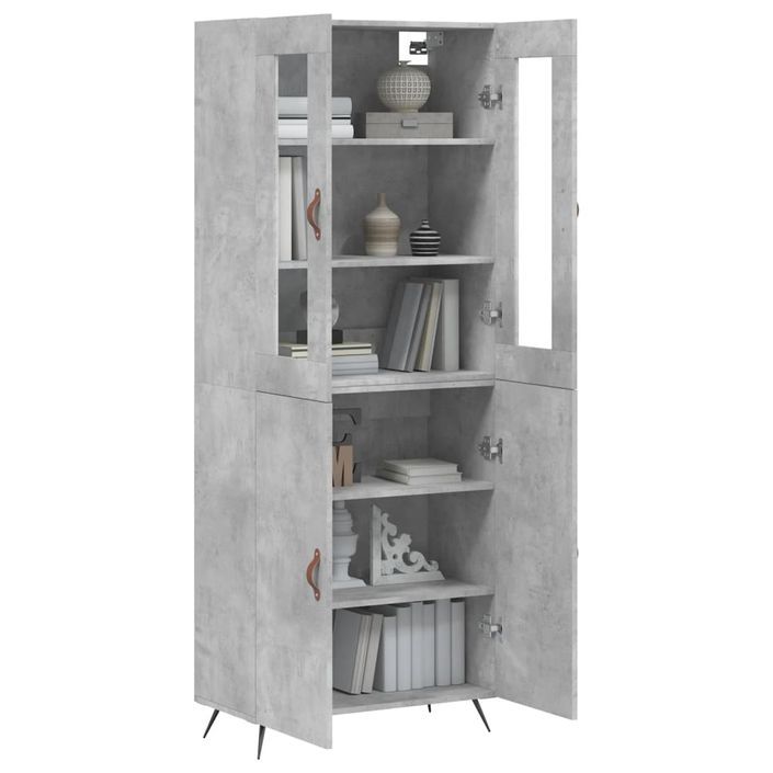 Buffet haut Gris béton 69,5x34x180 cm Bois d'ingénierie - Photo n°3