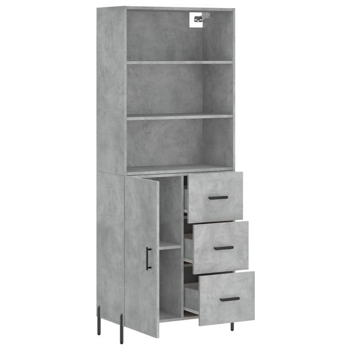 Buffet haut Gris béton 69,5x34x180 cm Bois d'ingénierie - Photo n°4