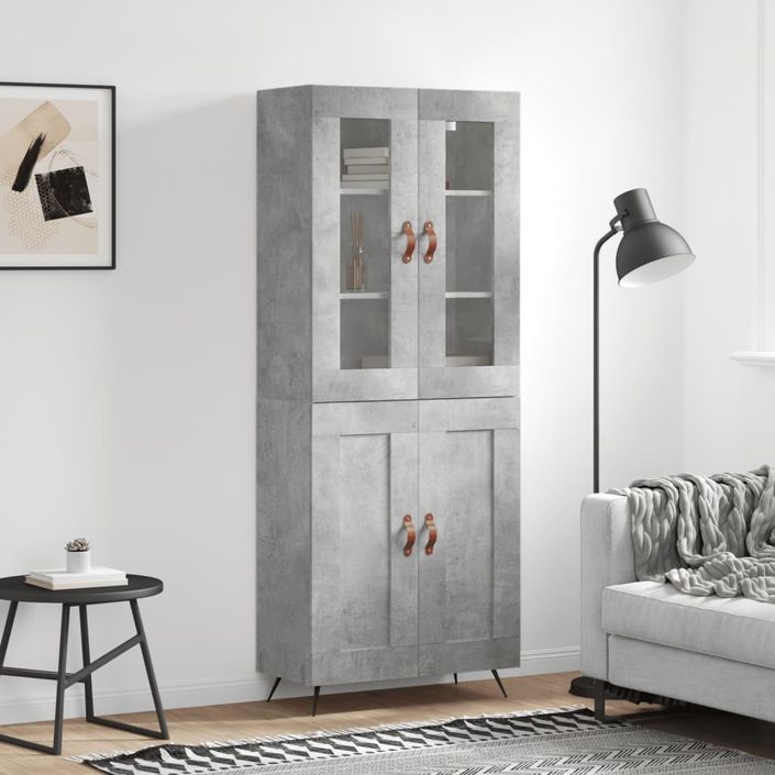 Buffet haut Gris béton 69,5x34x180 cm Bois d'ingénierie - Photo n°2