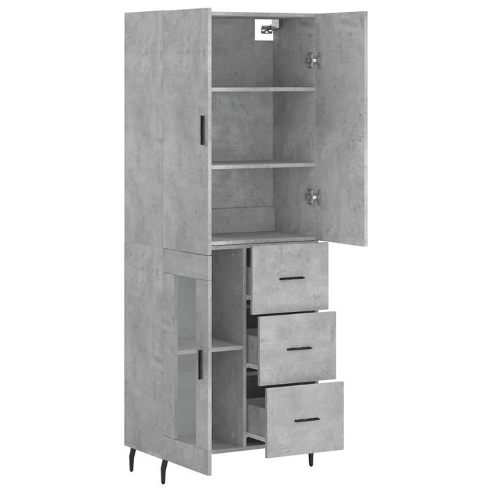 Buffet haut Gris béton 69,5x34x180 cm Bois d'ingénierie - Photo n°4