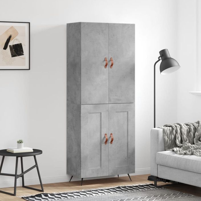 Buffet haut Gris béton 69,5x34x180 cm Bois d'ingénierie - Photo n°2