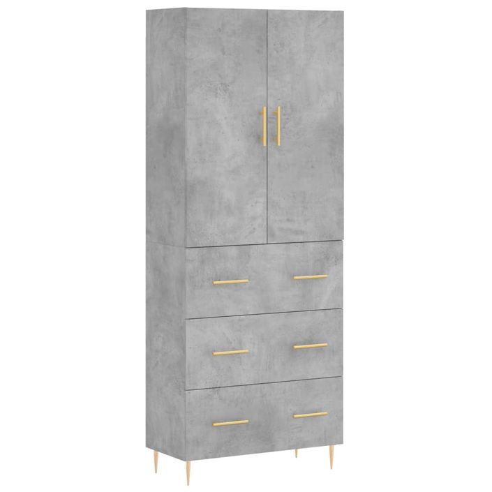 Buffet haut Gris béton 69,5x34x180 cm Bois d'ingénierie - Photo n°1