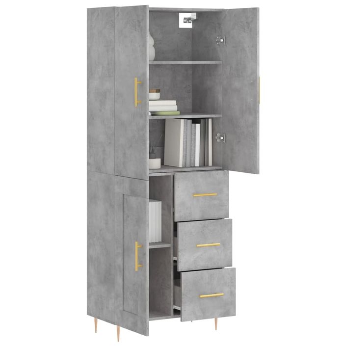 Buffet haut Gris béton 69,5x34x180 cm Bois d'ingénierie - Photo n°3