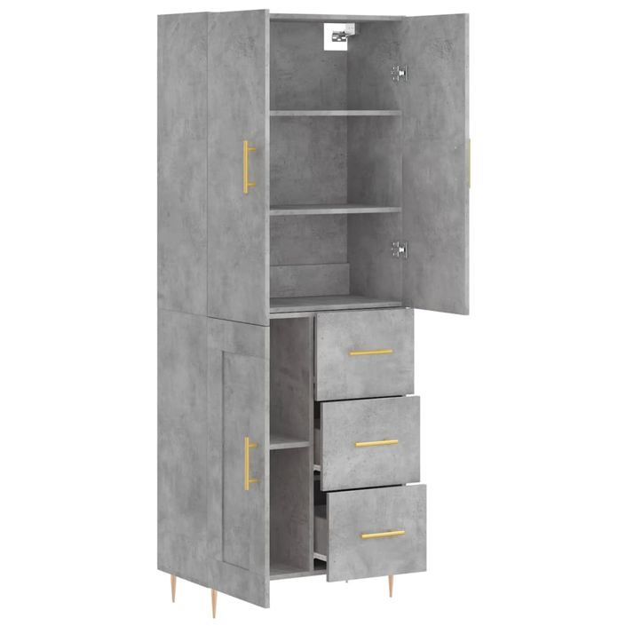 Buffet haut Gris béton 69,5x34x180 cm Bois d'ingénierie - Photo n°4