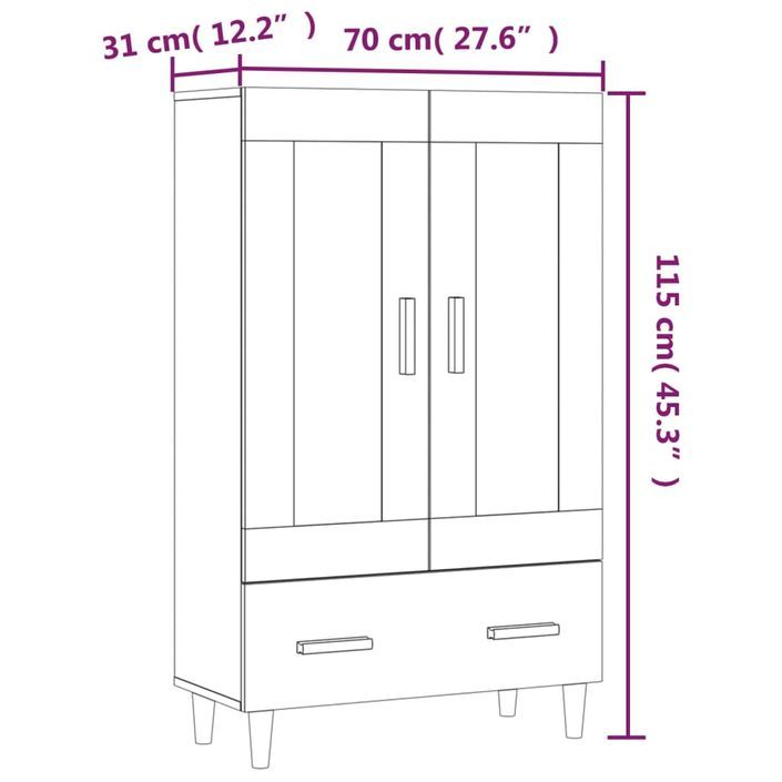 Buffet haut Gris béton 70x31x115 cm Bois d'ingénierie - Photo n°10