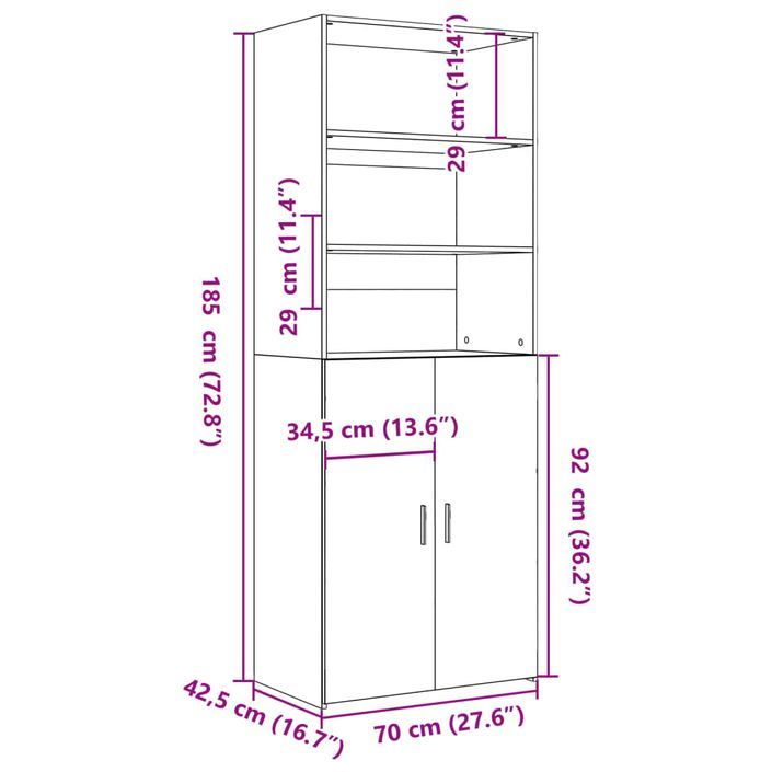 Buffet haut gris béton 70x42,5x185 cm bois d'ingénierie - Photo n°9