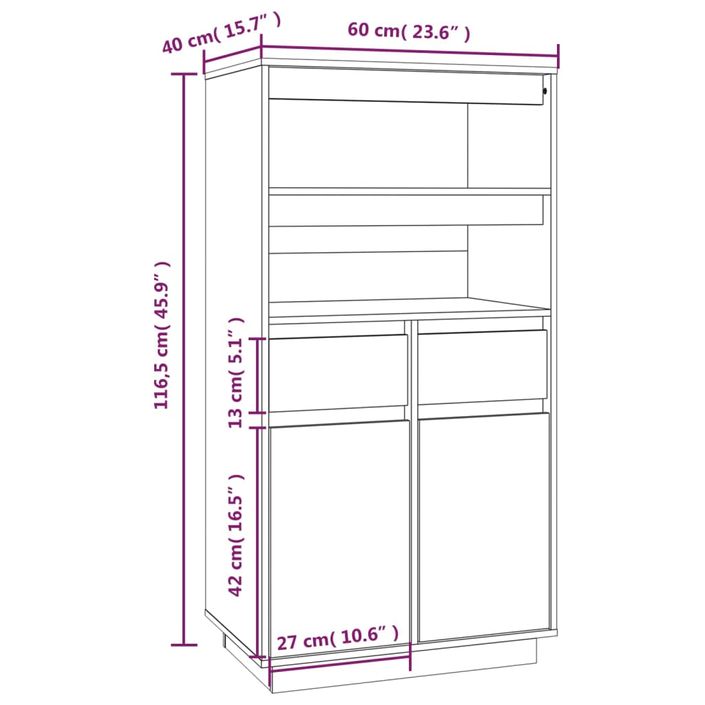 Buffet haut Marron miel 60x40x116,5 cm Bois massif de pin - Photo n°9