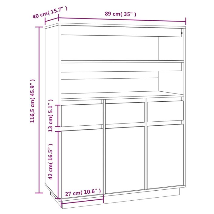 Buffet haut Marron miel 89x40x116,5 cm Bois massif de pin - Photo n°9