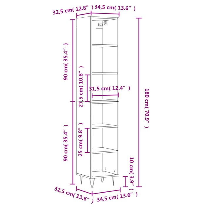 Buffet haut Noir 34,5x32,5x180 cm Bois d'ingénierie - Photo n°11