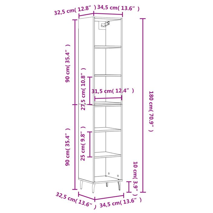 Buffet haut Noir 34,5x32,5x180 cm Bois d'ingénierie - Photo n°11