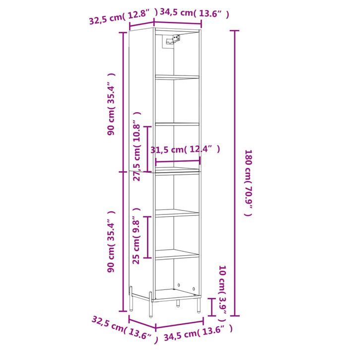 Buffet haut Noir 34,5x32,5x180 cm Bois d'ingénierie - Photo n°11