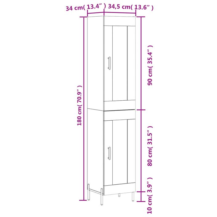 Buffet haut Noir 34,5x34x180 cm Bois d'ingénierie - Photo n°12