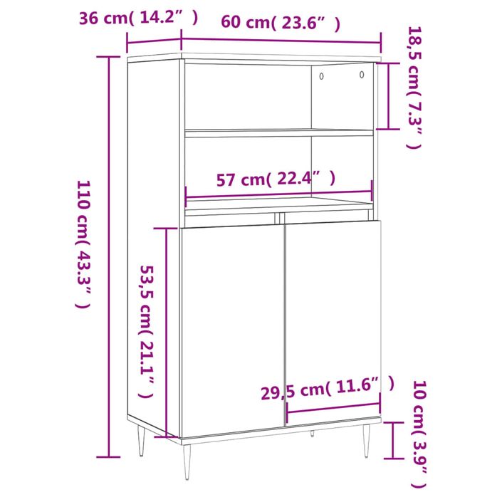 Buffet haut Noir 60x36x110 cm Bois d'ingénierie - Photo n°11