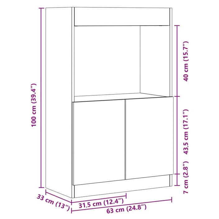 Buffet haut noir 63x33x100 cm bois d'ingénierie - Photo n°12