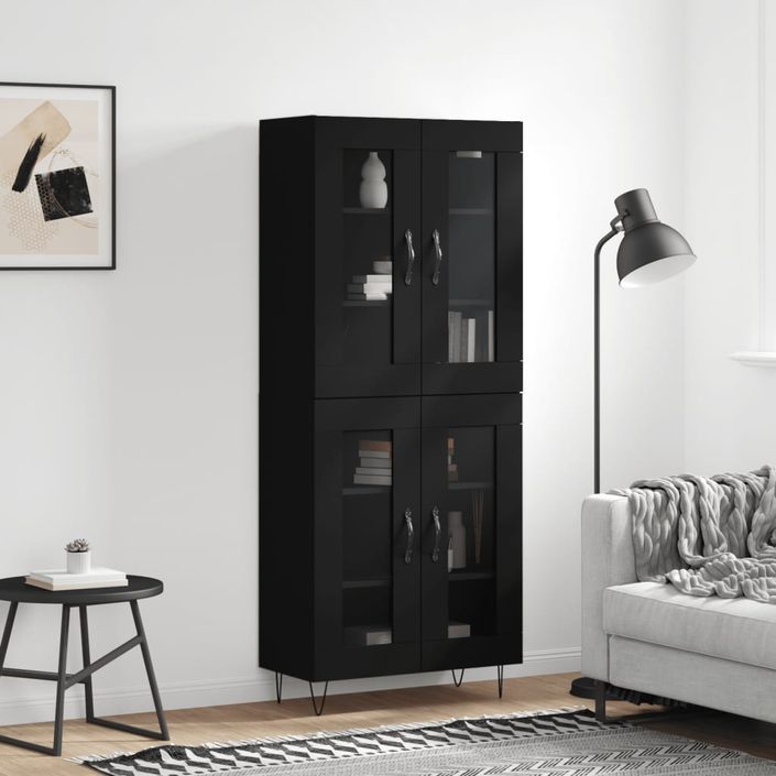 Buffet haut Noir 69,5x34x180 cm Bois d'ingénierie - Photo n°2