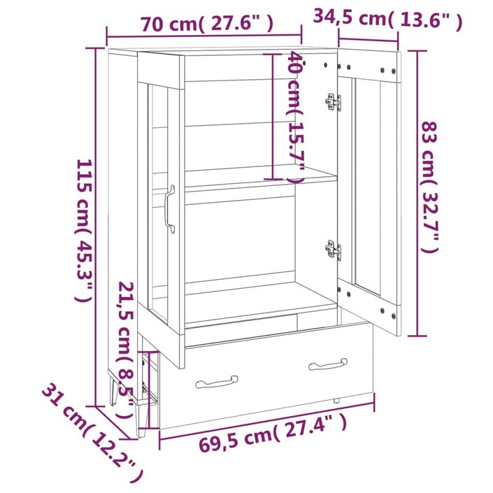 Buffet haut noir 70x31x115 cm bois d'ingénierie - Photo n°9