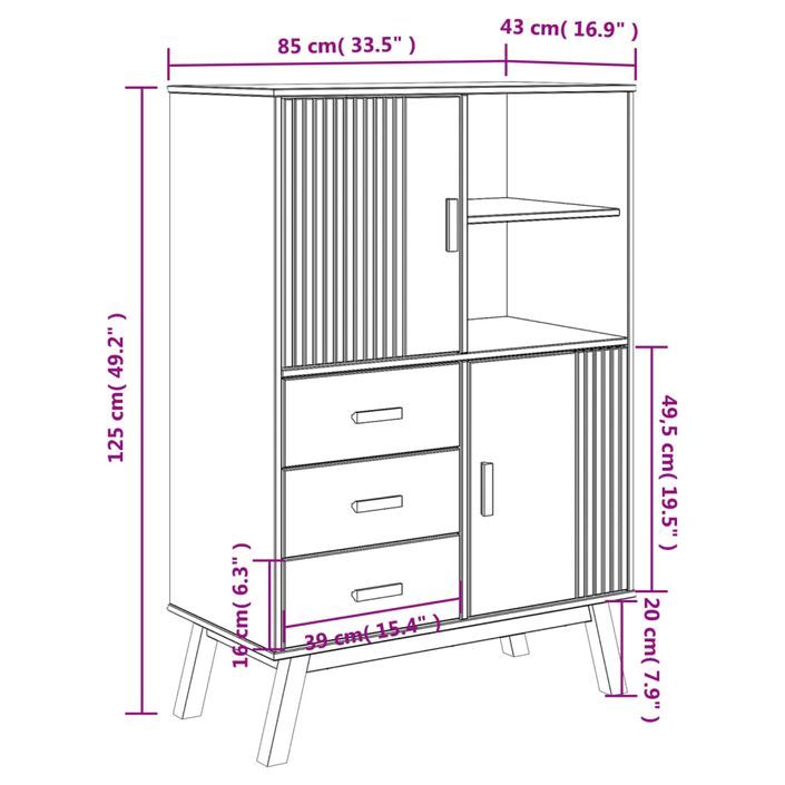 Buffet haut OLDEN blanc marron 85x43x125 cm bois massif de pin - Photo n°12