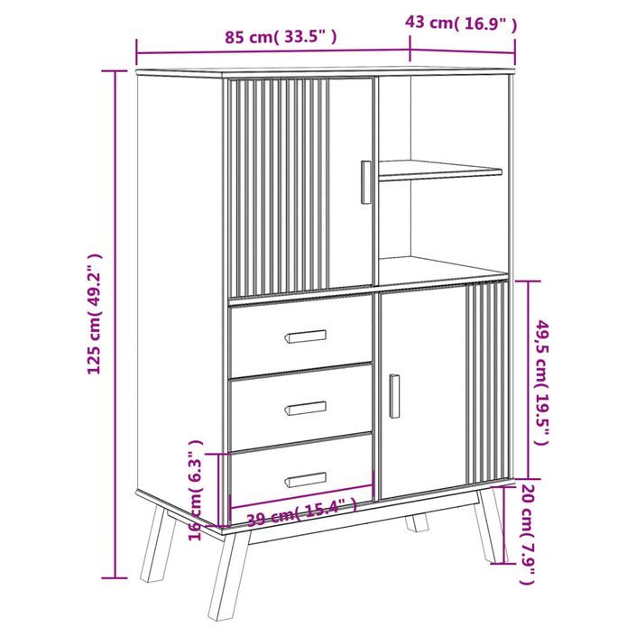 Buffet haut OLDEN gris et marron 85x43x125cm bois massif de pin - Photo n°12