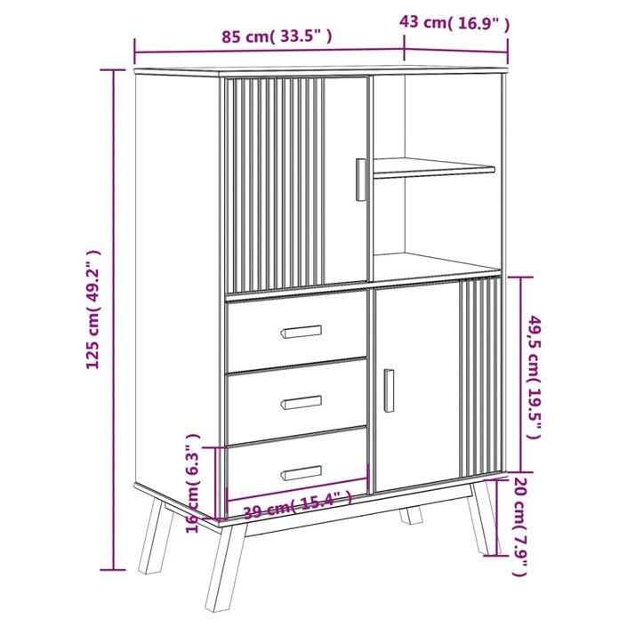 Buffet haut OLDEN marron 85x43x125 cm bois massif de pin - Photo n°12