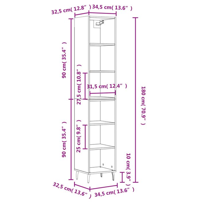 Buffet haut Sonoma gris 34,5x32,5x180 cm Bois d'ingénierie - Photo n°11