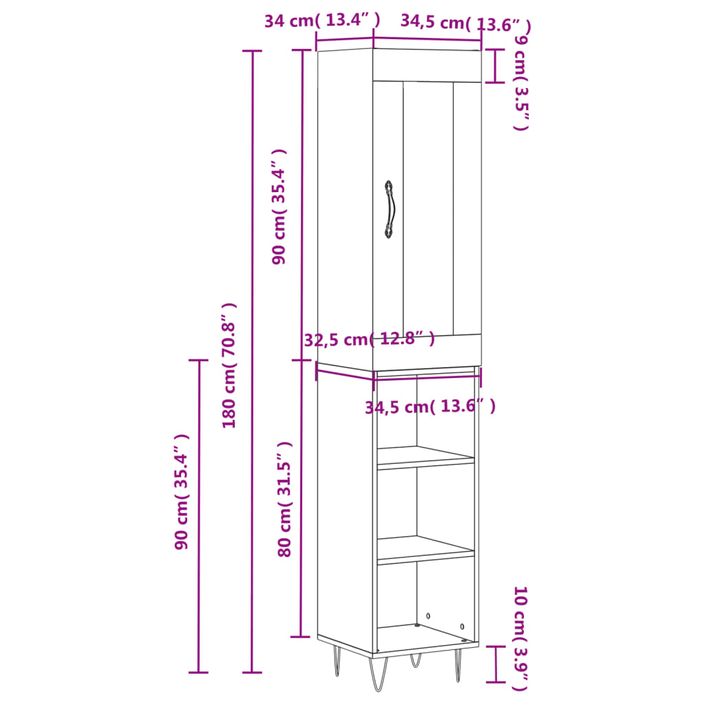 Buffet haut Sonoma gris 34,5x34x180 cm Bois d'ingénierie - Photo n°11