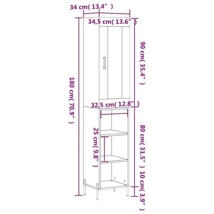 Buffet haut Sonoma gris 34,5x34x180 cm Bois d'ingénierie - Photo n°11