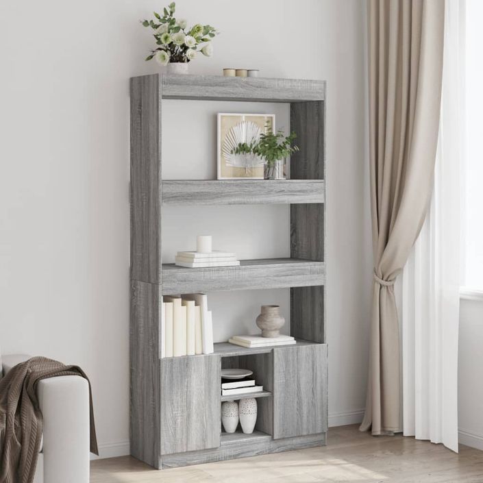 Buffet haut sonoma gris 92x33x180 cm bois d'ingénierie - Photo n°1