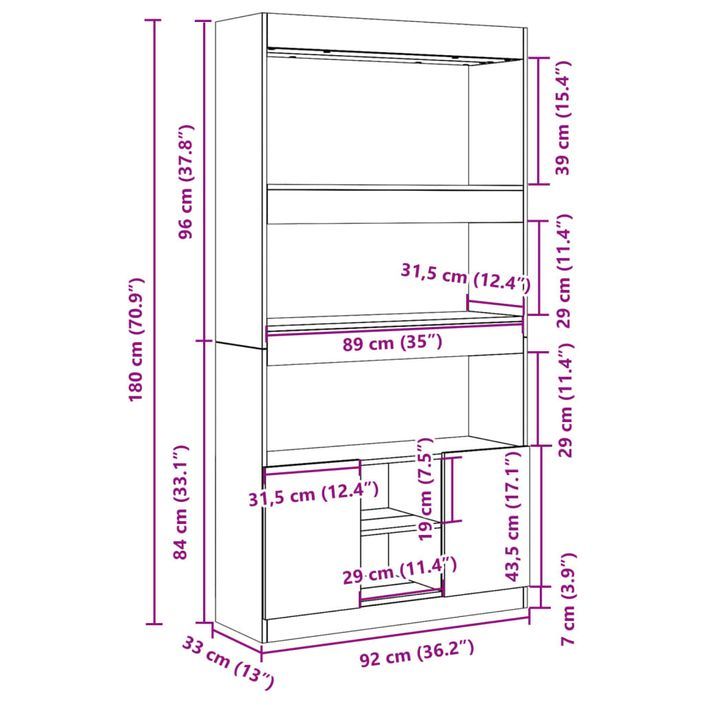 Buffet haut sonoma gris 92x33x180 cm bois d'ingénierie - Photo n°12