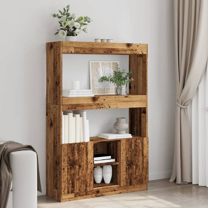 Buffet haut vieux bois 92x33x140 cm bois d'ingénierie - Photo n°1