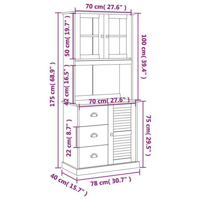 Buffet haut VIGO gris 78x40x175 cm bois massif de pin - Photo n°12