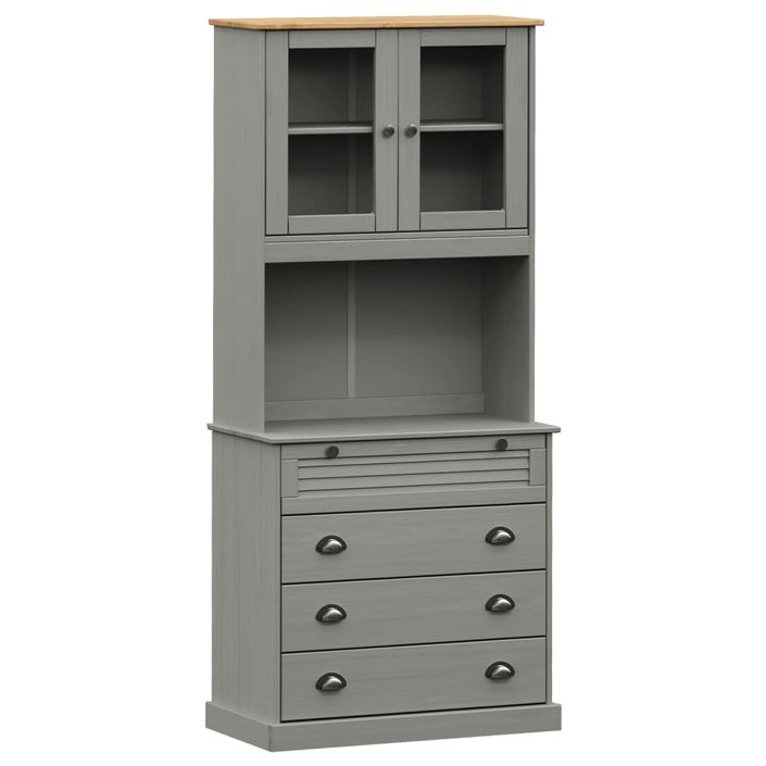 Buffet haut VIGO gris 80x40x176 cm bois massif de pin - Photo n°1