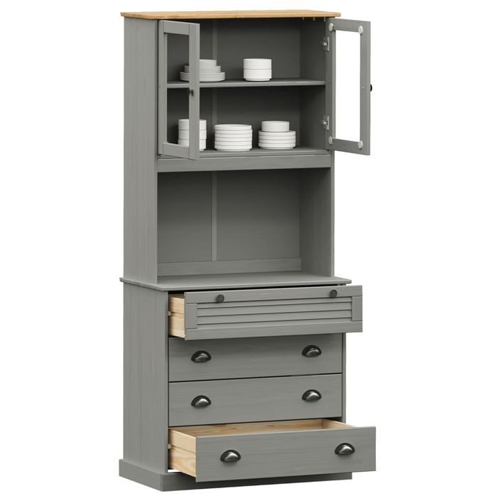 Buffet haut VIGO gris 80x40x176 cm bois massif de pin - Photo n°3