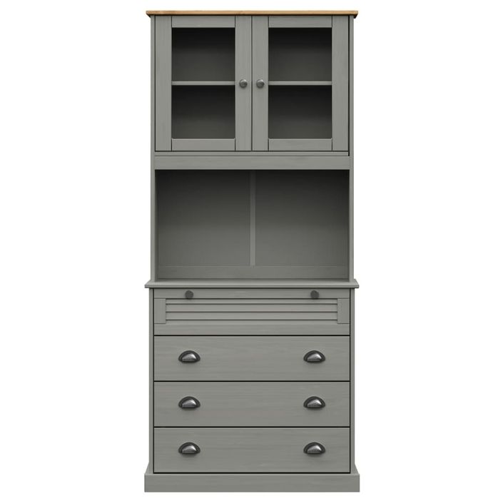 Buffet haut VIGO gris 80x40x176 cm bois massif de pin - Photo n°5