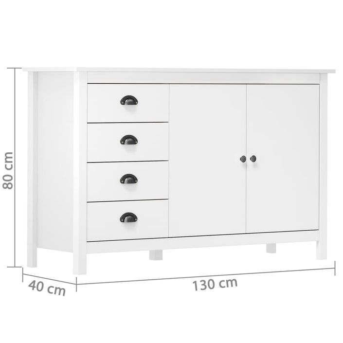 Buffet Hill Range Blanc 130x40x80 cm Bois de pin solide - Photo n°4