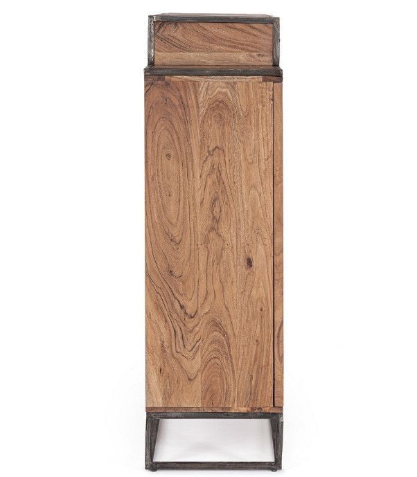 Commode industriel 3 portes 2 tiroirs bois d'acacia et acier marron Palma 145 cm - Photo n°5